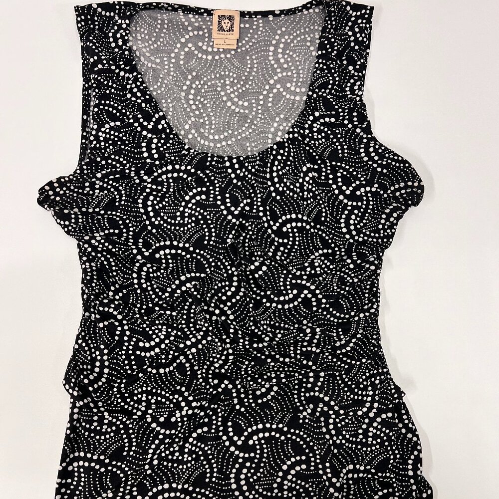 Anne Klein Women's Black‎ Abstract Scoop Sleeveless Ruffle Tiered Knit Top